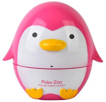 1Pcs Leuke Pinguïn Keuken Handvat Rotage Dial Timers Herinneringen Mechanische Countdown Timer Koken Drukke Herinnering Horloge roos rood