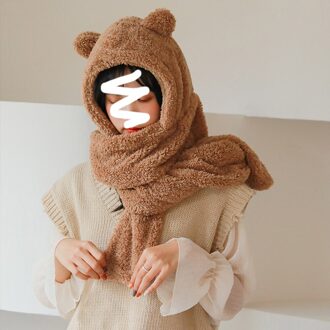 1Pcs Leuke Winter Vrouwen Bomber Hoeden Koreaanse Stijl Schattige Beer Oor Caps Warm Imitatie Cashmere Hoeden Met Sjaal oorklep Oorbeschermer bruin