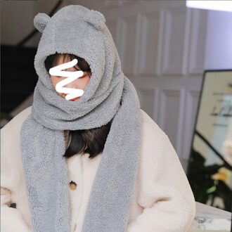 1Pcs Leuke Winter Vrouwen Bomber Hoeden Koreaanse Stijl Schattige Beer Oor Caps Warm Imitatie Cashmere Hoeden Met Sjaal oorklep Oorbeschermer grijs