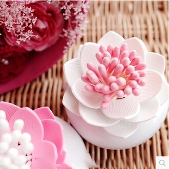 1Pcs Lotus Tandenstokers Houder Wattenstaafje Doos Tafel Woonkamer Versieren Opbergdoos Organizer Met Cover Tandenstokers Doos roze