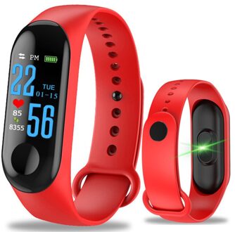 1Pcs M3 Kleur Screen Smart Armband Sport Stappenteller Fitness Horloge Running Walking Tracker Hartslag Stappenteller Slimme Band Rood