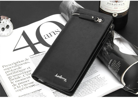 1Pcs Men Wallet Leather Long Zipper Men Wallets Male Solid Business Wallet Pottable Purse Hangbag