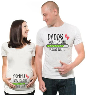 1pcs Mommy Daddy Loading Please Wait T Shirt Funny Couple Pregnant Announcement Shirts Plus Size Maternity Tshirt Family Clothes