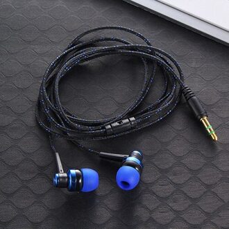 1Pcs MP3 MP4 Bedrading Subwoofer Headset Gevlochten Touw Draad Doek Touw Ruisonderdrukkende Koptelefoon Voor Iphone Xiaomi Redmi Pro oordopjes blauw