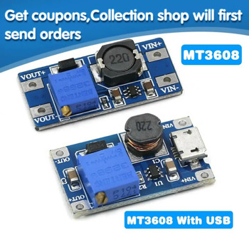 1PCS MT3608 DC-DC Adjustable Boost Module 2A Boost Plate Step Up Module with MICRO USB 2V-24V to 5V 9V 12V 28V