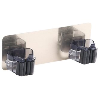 1Pcs Multifunctionele Zelfklevende Naadloze Stickers Mop Rack Waterdicht Keuken Bezem Rack Haken Pvc Zonder Trace Mop Houder two zwart