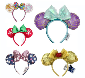 1PCS NEW Mermaid Princess Minnie Ears Headband Big Sequin Bows EARS COSTUME Headband Cosplay Plush Adult/Kids Headband Gift