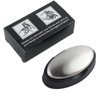 1Pcs Oval Rvs Zeep Geur Remover Chef Knoflook Ui Vis Geur Kitchen Bar Geur Elimineren Gereedschap Duurzaam Speciale zeep soap met stand
