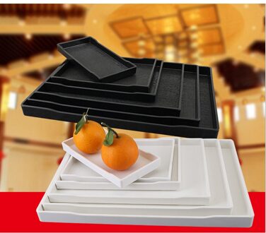 1Pcs Plastic Dienblad Vierkante Rechthoek Ontbijt Sushi Snack Brood Dessert Taart Plaat Met Carry Gegroefde Handvat B 22.2x16.0cm