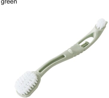 1Pcs Plastic Huishoudelijke Cleaner Schoenen Cleaning Tools Dubbele Hoofd Draagbare Schoen Borstel Lang Handvat Sneakers Wassen Borstels groen