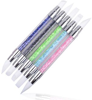 1Pcs Potlood Strass Hoofd Nail Art Brush Nail Silicone Borstels Met Acryl Band Acryl Manicure Puntjes Gereedschap