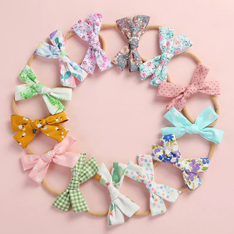 1PCS Print Flower Bow Hair Band Nylon Headband For Baby Girls Stretch headbands Cute Headwear Hair Accessories Head Wrap