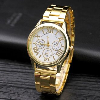 1Pcs Quartz Horloges Mode Eenvoudige Goud Vrouwen Quartz Horloges Casual Rvs Jurk Vrouwen Horloges