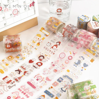 1pcs Rainbow Country Series Cute Girl Masking Tape Transparent PET Tape Scrapbooking Diary Decorative Stationery Stickers Kawaii
