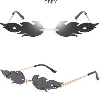 1Pcs Randloze Wave Zonnebril Fire Flame Zonnebril Streetwear Auto Rijden Bril Trending Smalle Mode Uv 400 Eyewear 6 Kleur grijs