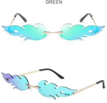 1Pcs Randloze Wave Zonnebril Fire Flame Zonnebril Streetwear Auto Rijden Bril Trending Smalle Mode Uv 400 Eyewear 6 Kleur groen