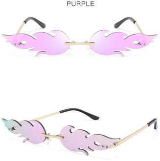 1Pcs Randloze Wave Zonnebril Fire Flame Zonnebril Streetwear Auto Rijden Bril Trending Smalle Mode Uv 400 Eyewear 6 Kleur paars