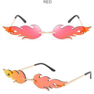 1Pcs Randloze Wave Zonnebril Fire Flame Zonnebril Streetwear Auto Rijden Bril Trending Smalle Mode Uv 400 Eyewear 6 Kleur rood