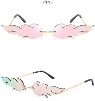 1Pcs Randloze Wave Zonnebril Fire Flame Zonnebril Streetwear Auto Rijden Bril Trending Smalle Mode Uv 400 Eyewear 6 Kleur roze