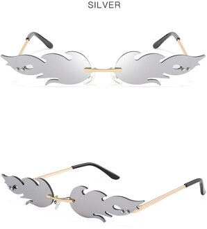 1Pcs Randloze Wave Zonnebril Fire Flame Zonnebril Streetwear Auto Rijden Bril Trending Smalle Mode Uv 400 Eyewear 6 Kleur zilver