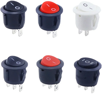 1pcs Red Black White ON/OFF Round Rocker Toggle Switch 6A/250VAC 10A 125VAC Plastic Push Button Switch 2PIN