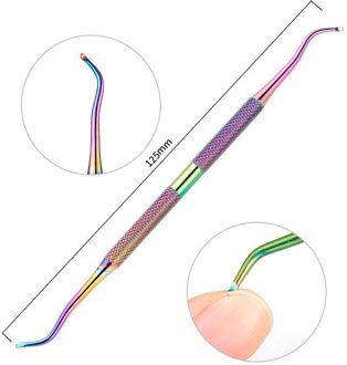 1Pcs Regenboog Rvs Nail Cuticle Pusher Tweezer Nail Art Bestanden Uv Gel Polish Verwijderen Manicure Care Groef Schoon tool