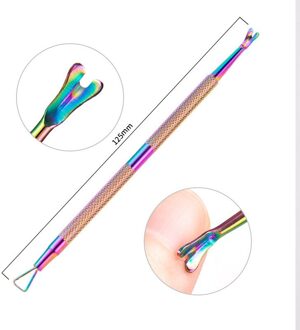 1Pcs Regenboog Rvs Nail Cuticle Pusher Tweezer Nail Art Bestanden Uv Gel Polish Verwijderen Manicure Care Groef Schoon tool