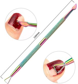 1Pcs Regenboog Rvs Nail Cuticle Pusher Tweezer Nail Art Bestanden Uv Gel Polish Verwijderen Manicure Care Groef Schoon tool