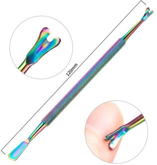 1Pcs Regenboog Rvs Nail Cuticle Pusher Tweezer Nail Art Bestanden Uv Gel Polish Verwijderen Manicure Care Groef Schoon tool