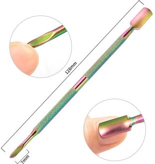 1Pcs Regenboog Rvs Nail Cuticle Pusher Tweezer Nail Art Bestanden Uv Gel Polish Verwijderen Manicure Care Groef Schoon tool