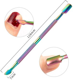 1Pcs Regenboog Rvs Nail Cuticle Pusher Tweezer Nail Art Bestanden Uv Gel Polish Verwijderen Manicure Care Groef Schoon tool