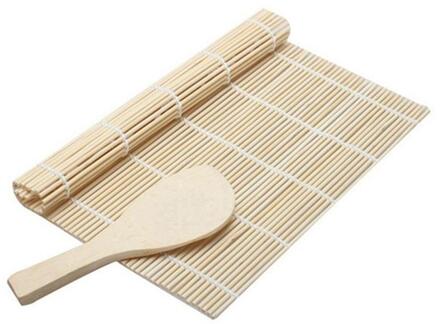 1Pcs Rolling Mat Sushi Bamboe Roller Diy Onigiri Sushi Maker Met Rijst Lepel Keuken Gadgets Sushi Gordijn Koken Accessor