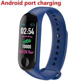 1PCS Running Stappenteller Fitness Tracker Armband Stappenteller M3 Plus Fitness Hartslag Horloge Plus Bloeddrukmeter Android blauw