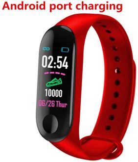 1PCS Running Stappenteller Fitness Tracker Armband Stappenteller M3 Plus Fitness Hartslag Horloge Plus Bloeddrukmeter Android rood