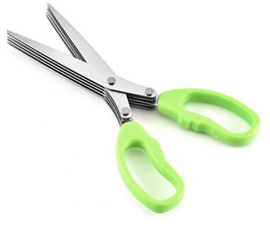 1Pcs Rvs Keukenmessen 5 Lagen Schaar Sushi Versnipperd Sjalot Cut Kruid Kruiden Schaar Koken Gereedschap