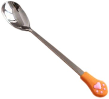 1Pcs Rvs Koffielepels Creatieve Leuke Siliconen Kat Klauw Fruit Dessert Lepel Thee Lepel Servies Keuken Benodigdheden oranje / 17cm