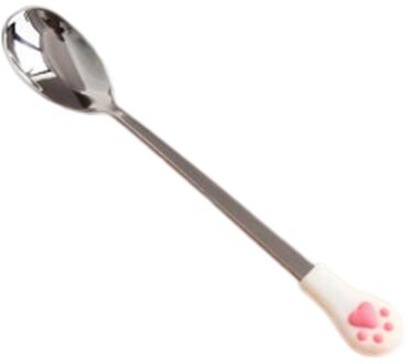 1Pcs Rvs Koffielepels Creatieve Leuke Siliconen Kat Klauw Fruit Dessert Lepel Thee Lepel Servies Keuken Benodigdheden wit / 17cm
