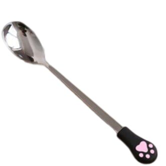 1Pcs Rvs Koffielepels Creatieve Leuke Siliconen Kat Klauw Fruit Dessert Lepel Thee Lepel Servies Keuken Benodigdheden zwart / 17cm