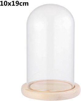 1Pcs Sferische Glas Cloche Jar Display Stand Cover Terrarium Fles Met Houten Base Acryl Stofkap Display Box Bloem doos 10x19cm met base