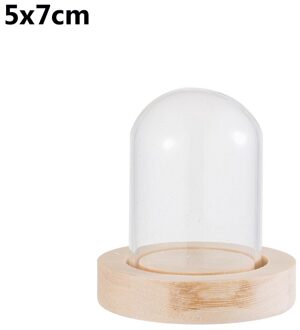 1Pcs Sferische Glas Cloche Jar Display Stand Cover Terrarium Fles Met Houten Base Acryl Stofkap Display Box Bloem doos 5x7cm met base