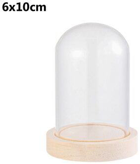 1Pcs Sferische Glas Cloche Jar Display Stand Cover Terrarium Fles Met Houten Base Acryl Stofkap Display Box Bloem doos 6x10cm met base