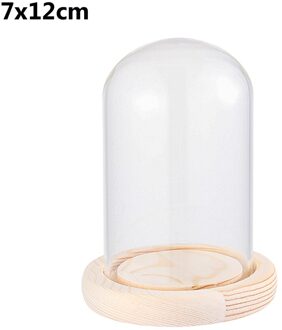 1Pcs Sferische Glas Cloche Jar Display Stand Cover Terrarium Fles Met Houten Base Acryl Stofkap Display Box Bloem doos 7x12cm met base