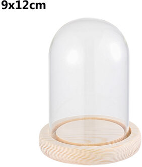 1Pcs Sferische Glas Cloche Jar Display Stand Cover Terrarium Fles Met Houten Base Acryl Stofkap Display Box Bloem doos 9x12cm met base