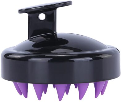 1Pcs Silicone Kam Voor Haar Wassen Cleaning Handleiding Shampoo Kam Hoofdhuid Massager Haarverzorging Massage Kam Bad Borstel Haarborstel zwart paars