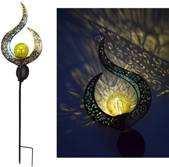 1Pcs Solar Ground Plug Outdoor Landschap Lamp Tuin Decoratieve Projectie Iron Art Gazon Licht Retro Binnenplaats Maan/Fame lantaarn blauw