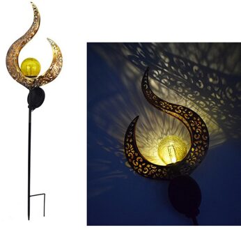 1Pcs Solar Ground Plug Outdoor Landschap Lamp Tuin Decoratieve Projectie Iron Art Gazon Licht Retro Binnenplaats Maan/Fame lantaarn gouden