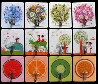 1Pcs Sterke Onzichtbare Cartoon Haak Muur Keuken Zelfklevende Haak Nail Gratis Zuignap Multi-purpose Haak Badkamer decor patroon