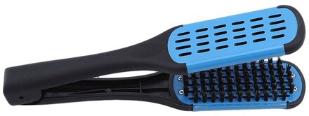 1Pcs Stijltang Keramische Steil Haar Dubbele Borstel V-Vormige Kam Clip Pijnloos Styling gereedschap blauw zwart