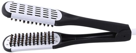 1Pcs Stijltang Keramische Steil Haar Dubbele Borstel V-Vormige Kam Clip Pijnloos Styling gereedschap wit zwart