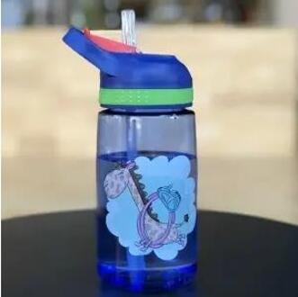 1Pcs Stro Kopjes Water Fles Draagbare Leuke Cartoon 450Ml Voor Sport Wandelen Klimmen Bpa Gratis Transparante Lekvrije blauw